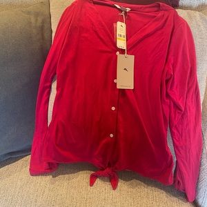 Tommy Bahama Kauai Tie Front Campshirt Java Red